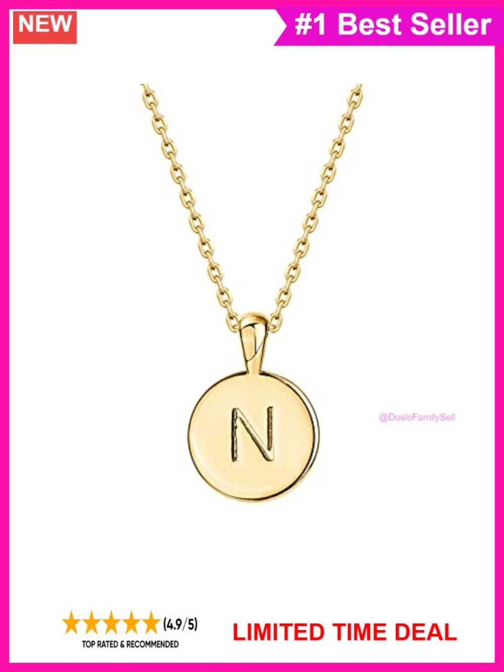 14K Gold Plated Initial Pendant Necklace Alphabet Letter Charm